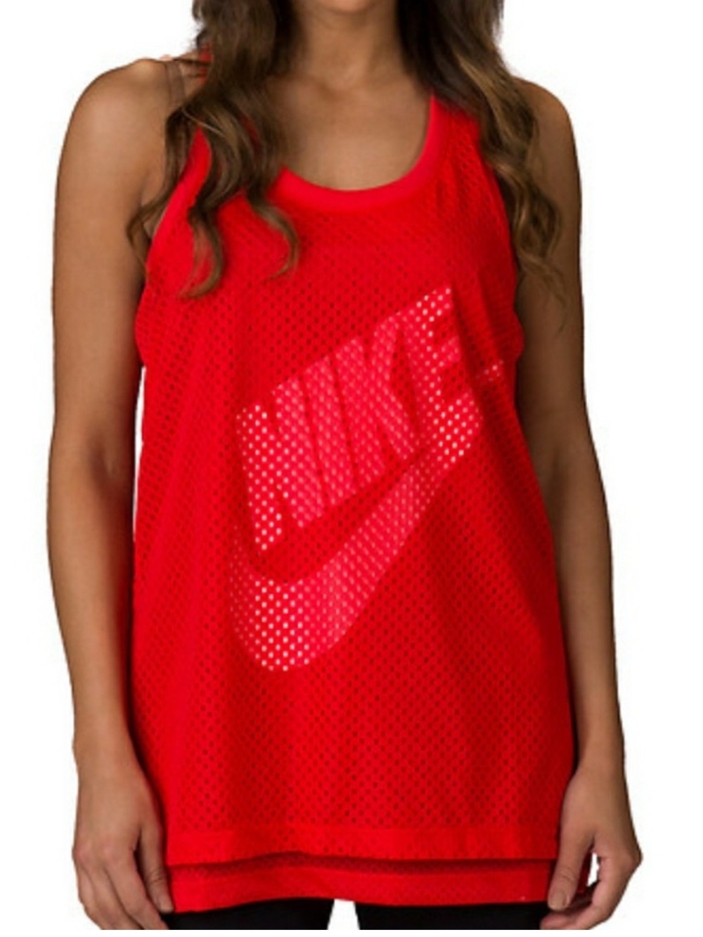 Nike Red Mesh Logo Tank Top with Prominent White Polka-Dot Logo